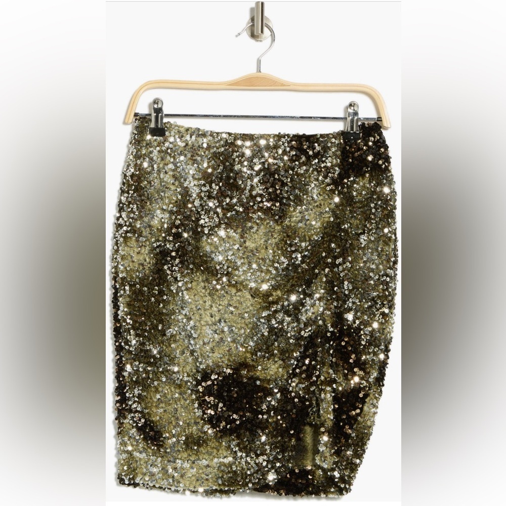BOSS Orange Vania Sequin Pencil Skirt in Khaki Size X-Large NWT - Picture 3 of 7